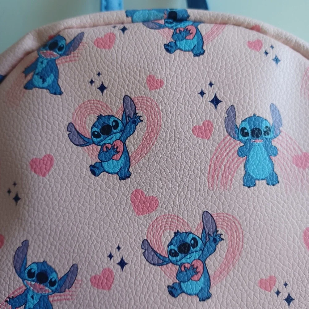 Disney‎ NWT Stitch Mini Backpack Hearts Print Blue Pink Bounding Fashion Bag